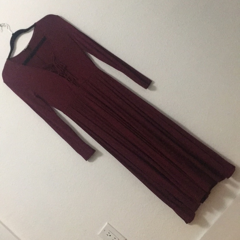 Burgundy Deep V Dress